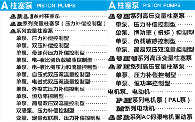 油研YUKEN柱塞泵类型