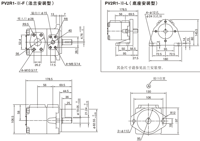 油研PV2R1型叶片泵安装尺寸