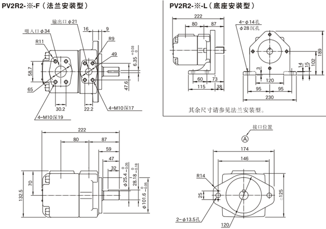 油研PV2R2型叶片泵安装尺寸