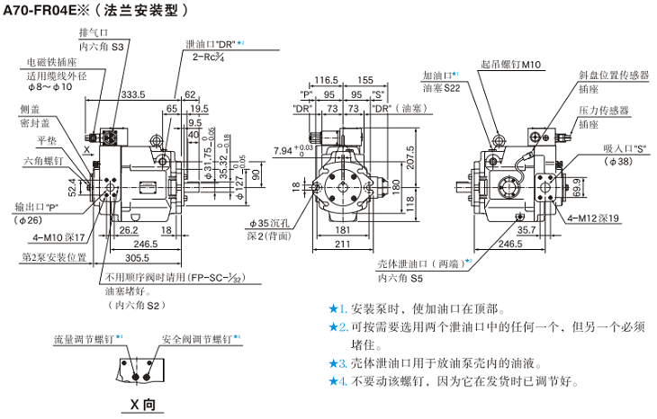 A70-FR04<a href='http://nianfa0769.com' target='_blank'><u>油研柱塞泵</u></a>安装尺寸