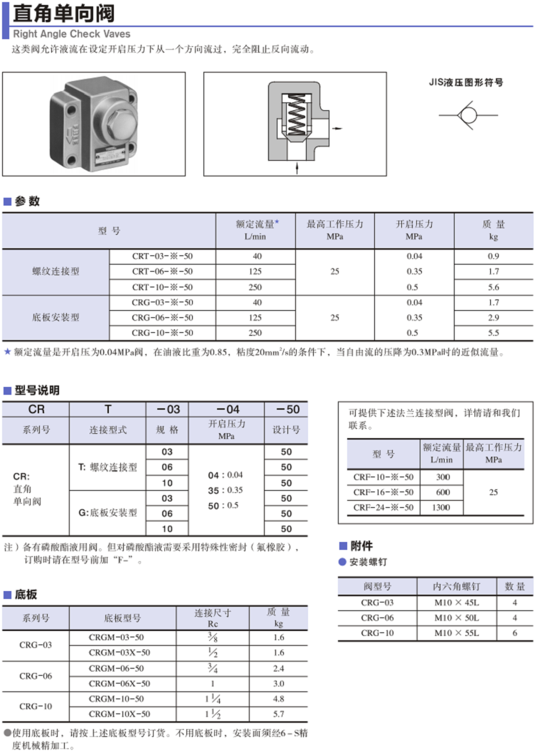 CRF系列油研YUKEN直角单向阀