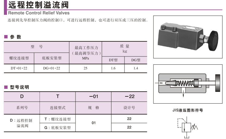 油研DT-01-22与DG-01-22电磁阀